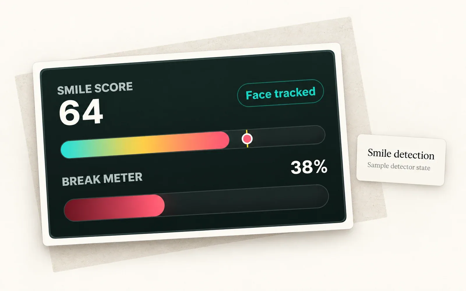 Joybait smile score and break meter using sample detector values