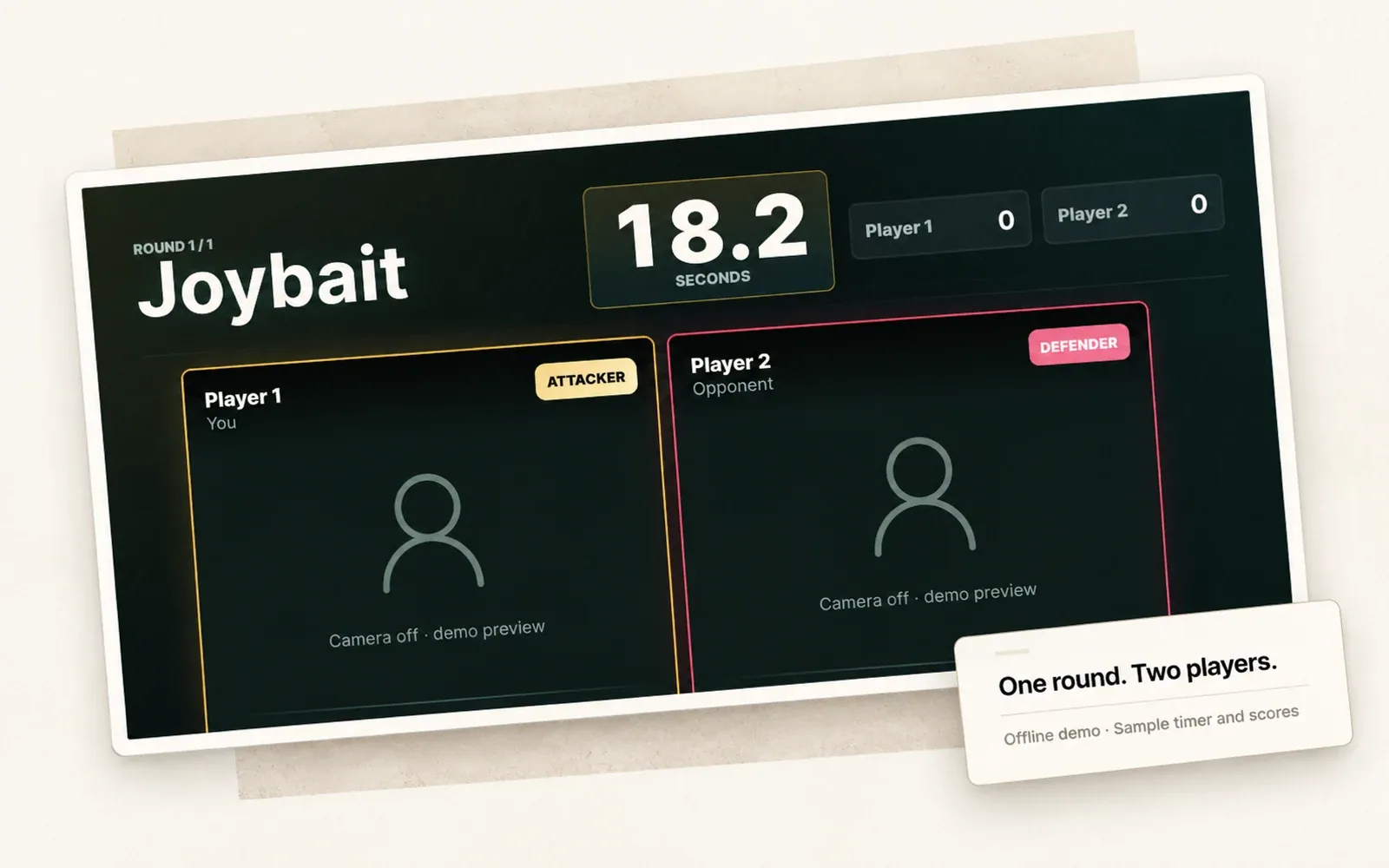 Joybait round timer and player scores in an offline demonstration