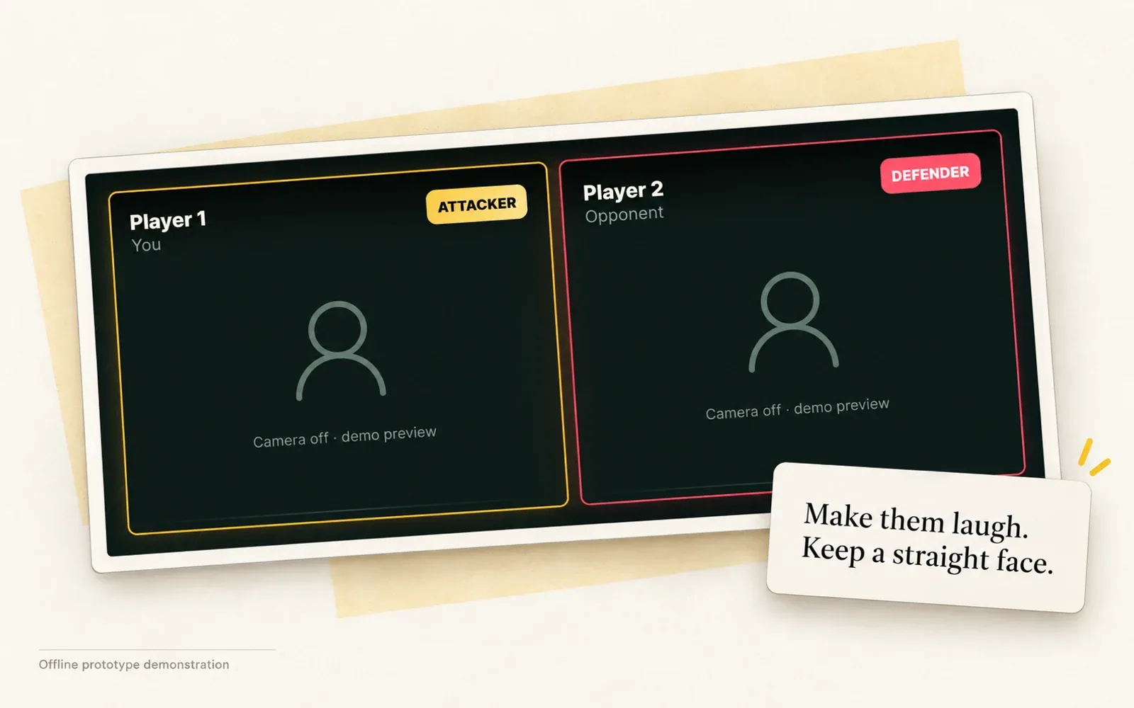Joybait attacker and defender panels with camera-off demo placeholders